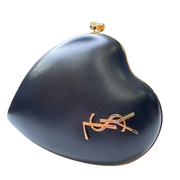 AUTHENTIC YSL Saint Laurent Leather Heart Clutch, Monogram Love Chain Box Bag - Picture 6 of 17